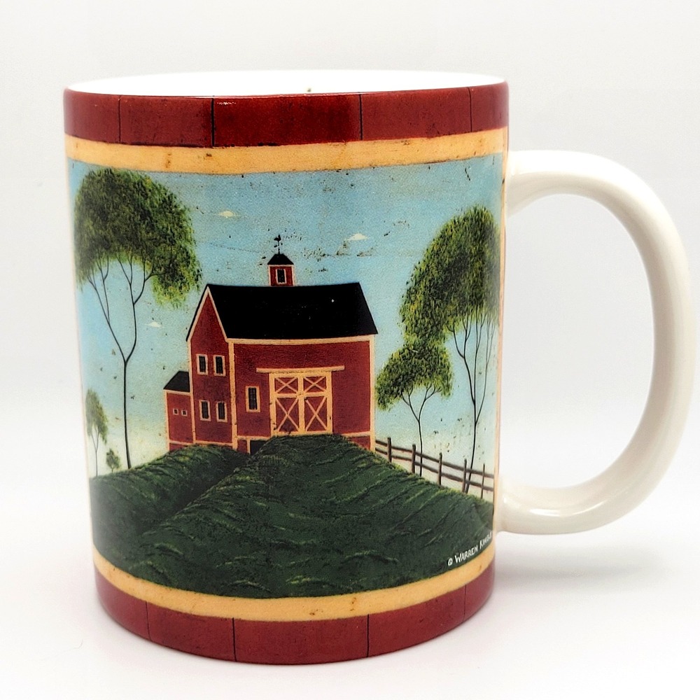 Vintage AMCAL Warren Kimble Red Barn Coffee Mug Folk Art Farmhouse Americana